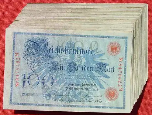 () Deutsches Reich. 100 x 100 Reichsmark, Berlin 7. Feb. 1908. Geldscheine # nlvnoten