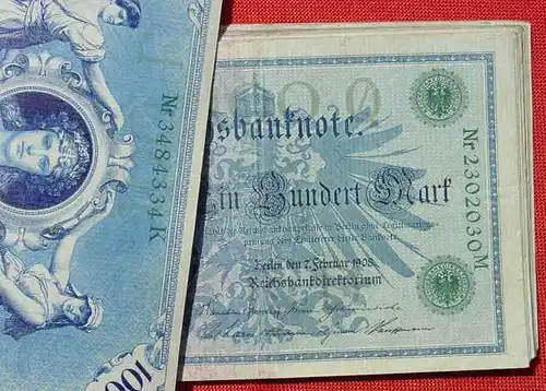 () Deutsches Reich. 100 x 100 Reichsmark, Berlin 7. Feb. 1908. Geldscheine # nlvnoten