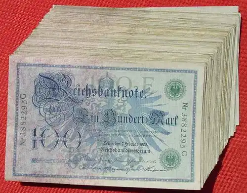 () Deutsches Reich. 100 x 100 Reichsmark, Berlin 7. Feb. 1908. Geldscheine # nlvnoten