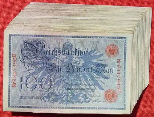 () Deutsches Reich. 100 x 100 Reichsmark, Berlin 7. Feb. 1908. Geldscheine # nlvnoten