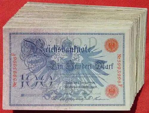 (1042059) Deutsches Reich. 100 x 100 Reichsmark, Berlin 7. Feb. 1908. Geldscheine # nlvnoten