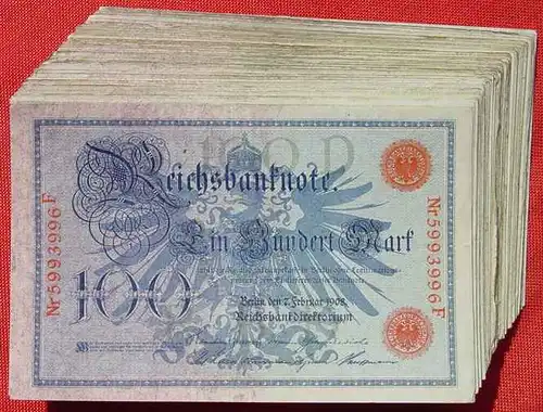 () Deutsches Reich. 100 x 100 Reichsmark, Berlin 7. Feb. 1908. Geldscheine # nlvnoten