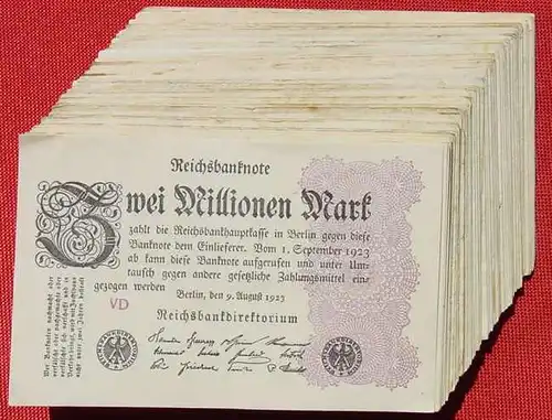 () Deutsches Reich. 100 x 2 Millionen Reichsmark, Berlin 9. Aug. 1923. Geldscheine # nlvnoten