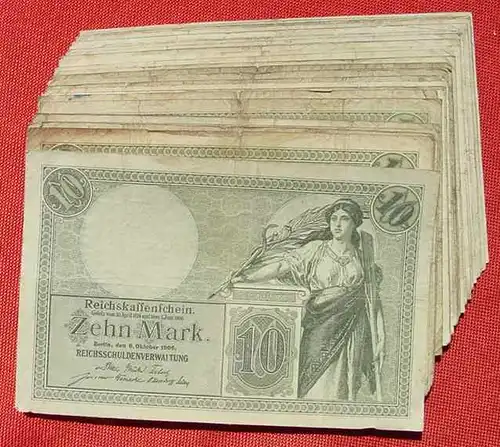 (1042086) 31 x 10 Reichsmark, Berlin 6. 10. 1906, Ro. 27, KZ = 7-stellig, z. T. stark gebraucht