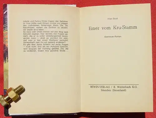 (1042115) "Einer vom Kru-Stamm". Abenteuer-Roman von Allan Scott. 238 S., Bewin-Verlag, Menden