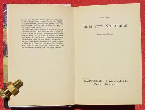 () "Einer vom Kru-Stamm". Abenteuer-Roman von Allan Scott. 238 S., Bewin-Verlag, Menden