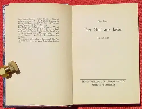 (1042120) "Der Gott aus Jade". Tropen-Roman von Allan Scott. 240 S., Bewin-Verlag, Menden