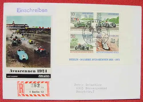 (1042142) E-Briefkuvert. Berlin 1971 Avus. Sonderstempel Erstausgabetag # Autorennen