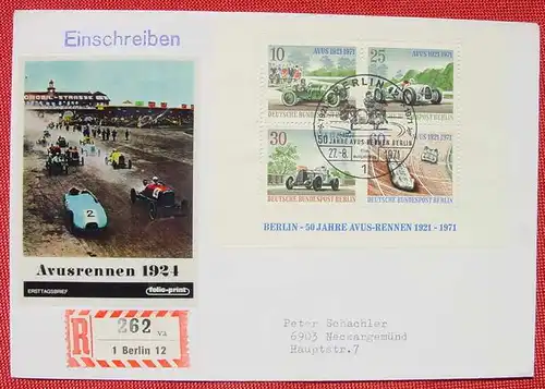 () E-Briefkuvert. Berlin 1971 Avus. Sonderstempel Erstausgabetag # Autorennen