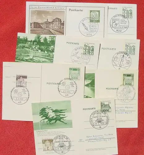 () 7 x Postkarten Sonderstempel Raumfahrt, Raketen, u. a. ... 1963-1968