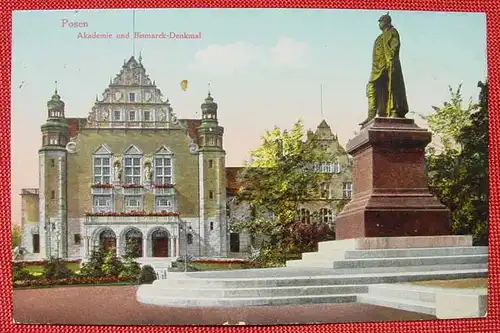 () Postkarte 1915. Posen. Akademie u. Bismarck-Denkmal