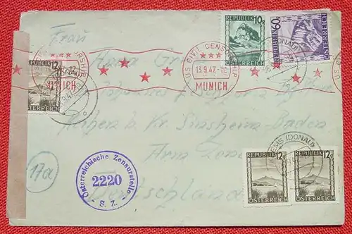 (1042156) 2 Kuverts Zensurpost 1947, 1949, div. Stempel, z. B. US Civil Censorship Munich, Oesterreichische Zensurstelle
