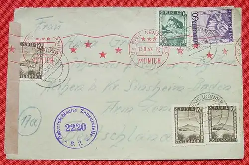 () 2 Kuverts Zensurpost 1947, 1949, div. Stempel, z. B. US Civil Censorship Munich, Oesterreichische Zensurstelle