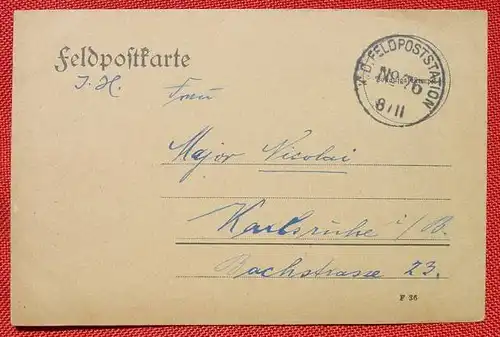 () Postkarte v. 1914. Kommandeur Etappen-Baeckerei-Kolonne Nr. 1 # 1. Weltkrieg