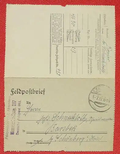 (1042175) Feldpostbrief 1917 mit Stempel : Minenwerfer-Komp. 217, Feldpost 993