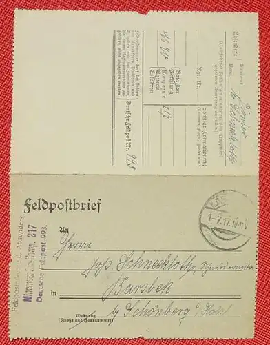 () Feldpostbrief 1917 mit Stempel : Minenwerfer-Komp. 217, Feldpost 993