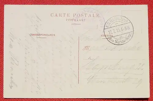 () Postkarte Brugge 1915. Feldpoststempel Marine-Korps