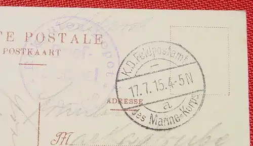 (1042176) Postkarte Brugge 1915. Feldpoststempel Marine-Korps