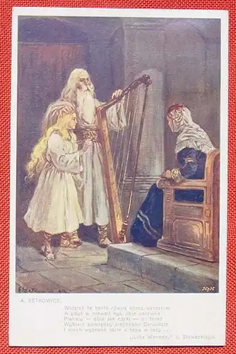 (1042181) A. Setkowicz, Poststempel Lemberg 1912. Kuenstler-AK # Musikinstrument # Harfe