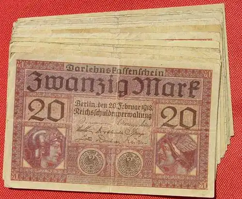 (1042102) 14 x 20 Reichsmark, Berlin 20. 2. 1918. Reichsbanknoten, Ro. 55, Darlehenskassenscheine
