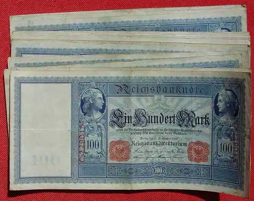 () 13 Banknoten zu je 100,00 Reichsmark, Berlin 1909. Ro. 38. Deutsches Reich. Geldscheine # nlvnoten