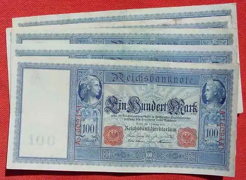 () 5 Banknoten zu je 100,00 Reichsmark, Berlin 1908. Ro. 35. Deutsches Reich. Geldscheine # nlvnoten