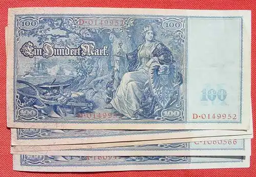 () 5 Banknoten zu je 100,00 Reichsmark, Berlin 1908. Ro. 35. Deutsches Reich. Geldscheine # nlvnoten