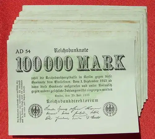 () 11 Banknoten zu je 100.000 Reichsmark, Berlin 1923. Ro. 90. Deutsches Reich. Geldscheine # nlvnoten