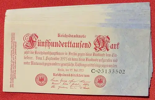 () 13 Banknoten zu je 500.000 Reichsmark, Berlin 1923. Ro. 91 a. Deutsches Reich. Geldscheine # nlvnoten