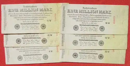 (1042269) 6 Banknoten zu je 1 Million Reichsmark, Berlin 1923. Ro. 92. Deutsches Reich. Geldscheine # nlvnoten
