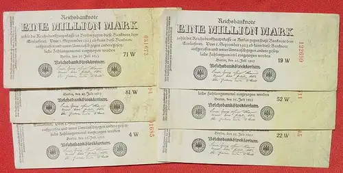 () 6 Banknoten zu je 1 Million Reichsmark, Berlin 1923. Ro. 92. Deutsches Reich. Geldscheine # nlvnoten