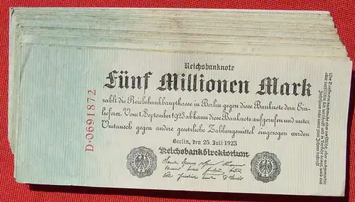 () 30 Banknoten zu je 5 Millionen Reichsmark, Berlin 1923. Ro. 94. Deutsches Reich. Geldscheine # nlvnoten