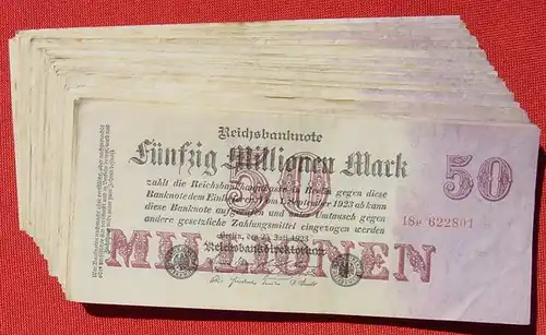 () 52 Banknoten zu je 50 Millionen Reichsmark, Berlin 1923. Ro. 97. Deutsches Reich. Geldscheine # nlvnoten