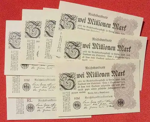 (1042280) 8 Banknoten zu je 2 Million Reichsmark, Berlin 1923. Ro. 103. Deutsches Reich. Geldscheine # nlvnoten