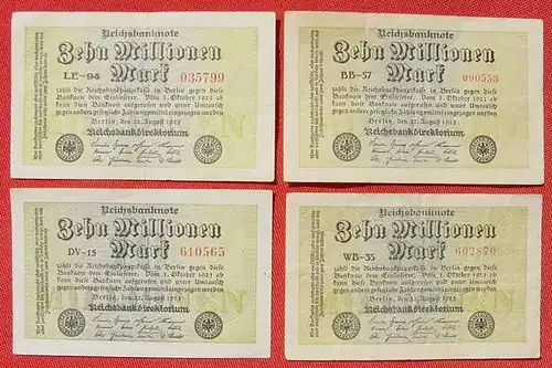 (1042283) 4 Banknoten zu je 10 Million Reichsmark, Berlin 1923. Ro. 105. Deutsches Reich. Geldscheine # nlvnoten