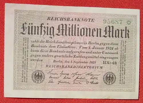 () Banknote zu 50 Million Reichsmark, Berlin 1923. Ro. 108 d. Deutsches Reich. Geldscheine # nlvnoten