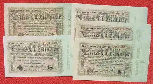 (1042289) 5 Banknoten zu je 1 Milliarde Reichsmark, Berlin 1923. Ro. 111. Deutsches Reich. Geldscheine # nlvnoten