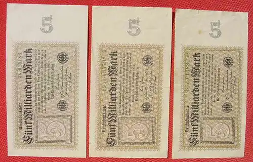 () 3 Banknoten zu je 5 Milliarden Reichsmark, Berlin 1923. Ro. 112. Deutsches Reich. Geldscheine # nlvnoten