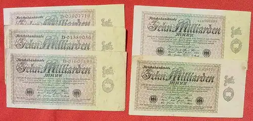 () 5 Banknoten zu je 10 Milliarden Reichsmark, Berlin 1923. Ro. 113. Deutsches Reich. Geldscheine # nlvnoten