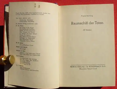 () Berning "Raumschiff der Toten". Science Fiction. 254 S., Bewin-Verlag, Menden