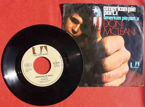 () Single (7 inch) Schallplatte. American Pie (Part I + II). Don McLean. 35 325. GEMA. Made in Germany (1971)