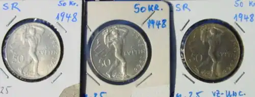 (1042769) Silbermuenzen der Tschechoslowakei. 3 x 50 Kronen 1948 (KM. 25)