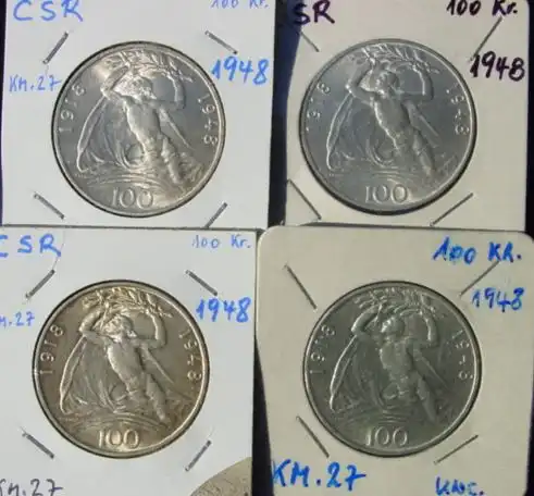 (1042774) Silbermuenzen der Tschechoslowakei. 4 x 100 Kronen 1948 (KM. 27, 1918-1948)