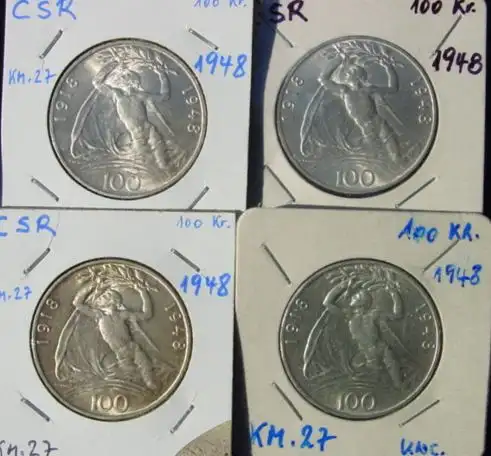 () Silbermuenzen der Tschechoslowakei. 4 x 100 Kronen 1948 (KM. 27, 1918-1948)