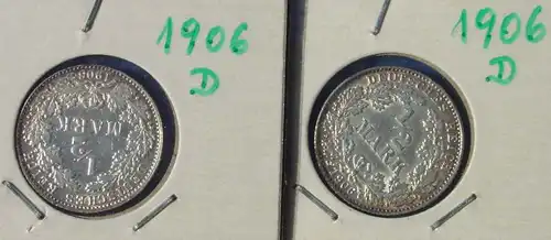 (1042942) Deutsches Reich. 2 Silbermuenzen. Halbe Reichsmark 1906-D, Jaeger-Nr. 16