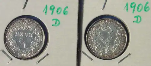 () Deutsches Reich. 2 Silbermuenzen. Halbe Reichsmark 1906-D, Jaeger-Nr. 16