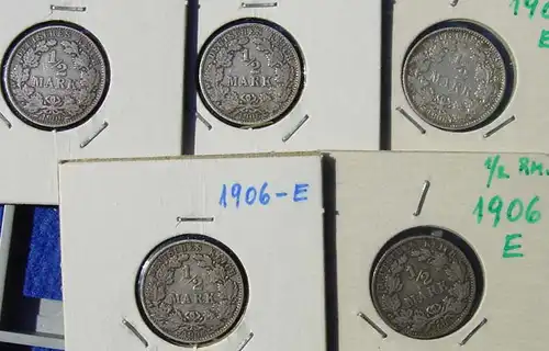 (1042943) Deutsches Reich. 10 Silbermuenzen. Halbe Reichsmark. (10 x 1906-E), Jaeger-Nr. 16