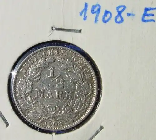 () Deutsches Reich. Silbermuenze. Halbe Reichsmark 1908-E, Jaeger-Nr. 16