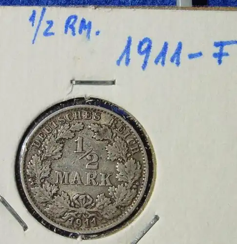 (1042971) Deutsches Reich. Silbermuenze. Halbe Reichsmark 1911-F, Jaeger-Nr. 16