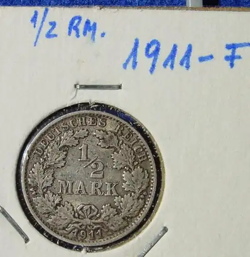 () Deutsches Reich. Silbermuenze. Halbe Reichsmark 1911-F, Jaeger-Nr. 16